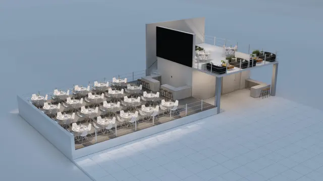 3D floor plan of a commercial venue layout
