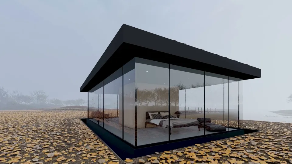 Preview frame from a lakeside glass house walkthrough animation